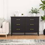 White Dresser for Bedroom, 6 Drawer Dresser Wood with Black Metal Handles