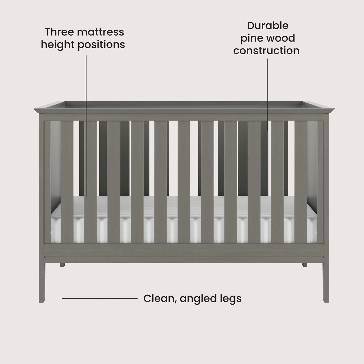 Child Craft Atwood 3-in-1 Convertible Crib, Baby Crib Converts to Day Bed, Toddler Bed, 3 Adjustable Mattress Positions, Non-Toxic, Baby Safe Finish (Lunar Gray)