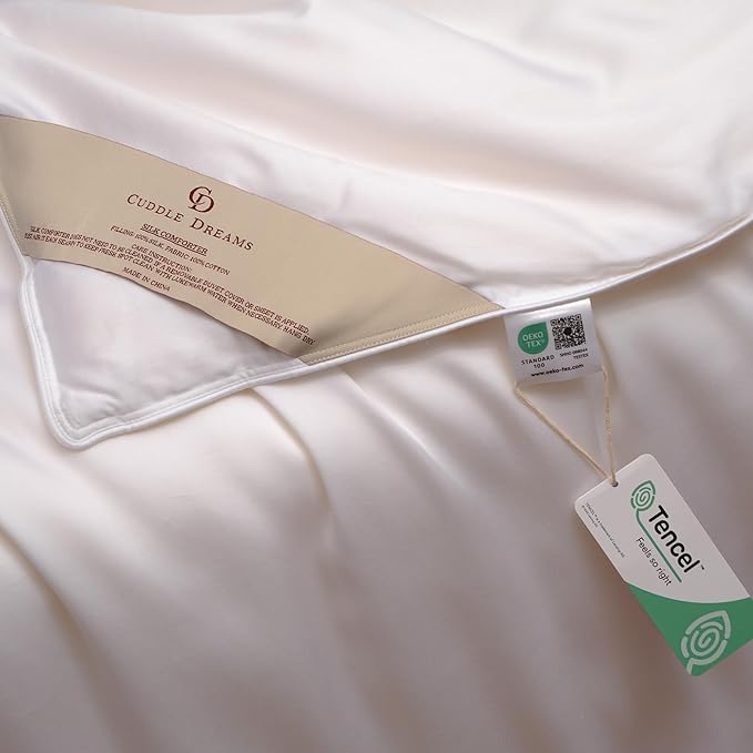 Silk Filled Comforter for All Season, Detachable Tencel Duvet Cover for Easy Care