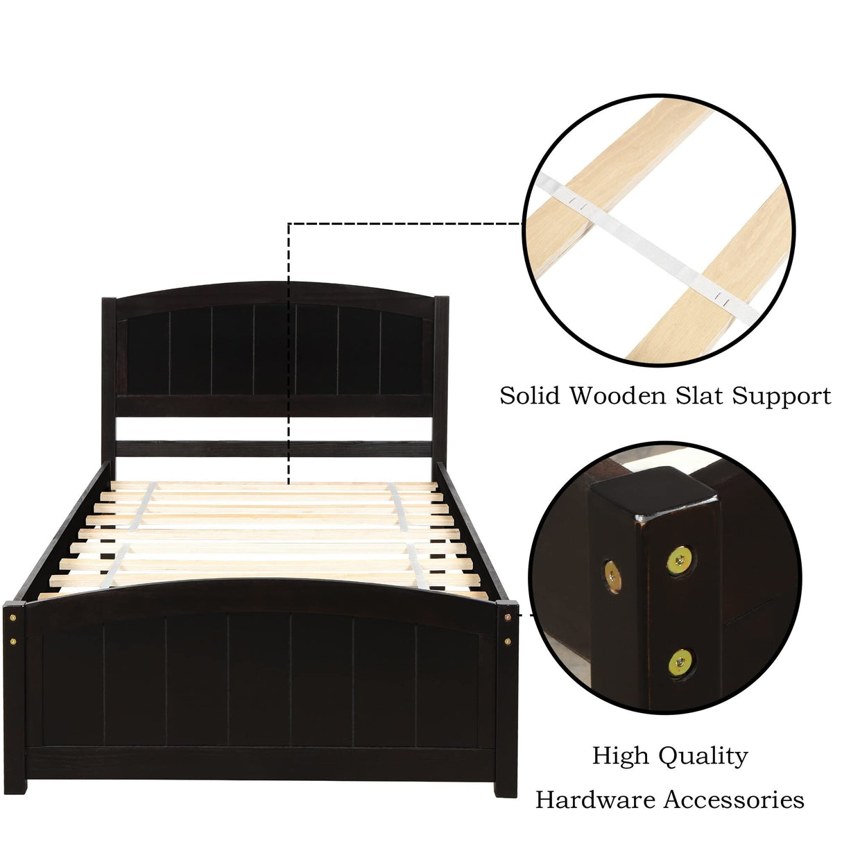 with Headboard,Footboard and Wood Slat Support Espresso