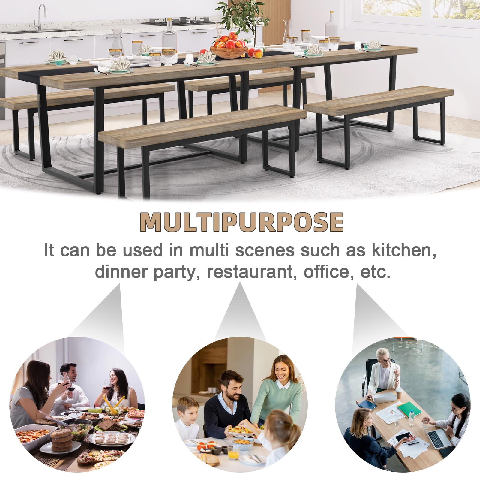 71" Large Dining Table for 6-8 People - Rectangular Farmhouse Kitchen Table