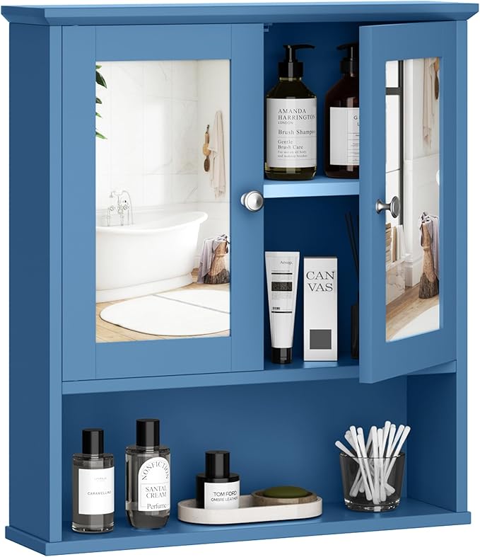 Bathroom Cabinet with Mirror, Wood Medicine Cabinet with Adjustable Shelf