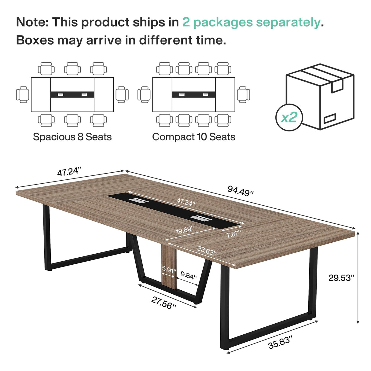 94.5-Inch Conference Table for 10 People, Industrial 8 FT Meeting Table with Two Grommets,