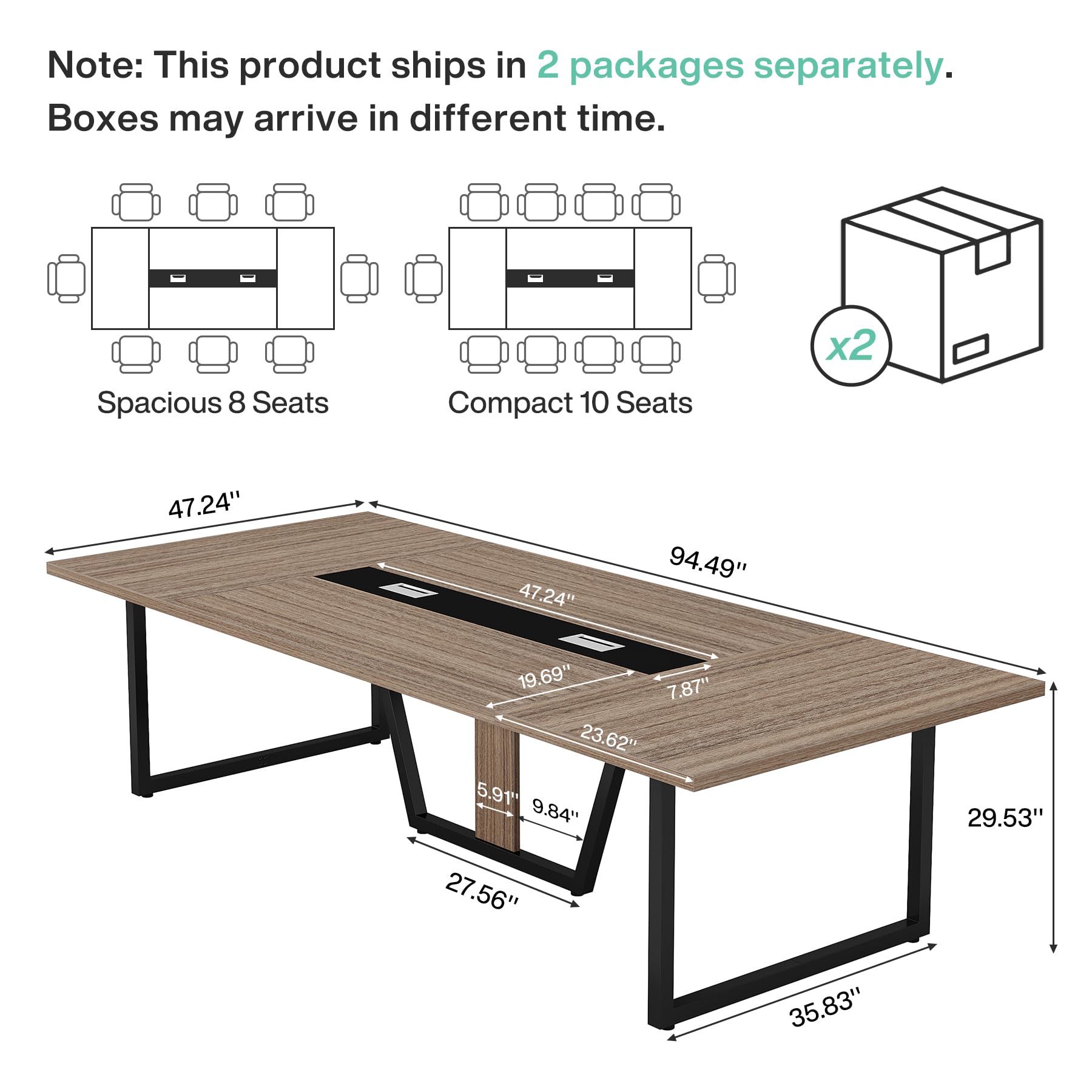 94.5-Inch Conference Table for 10 People, Industrial 8 FT Meeting Table with Two Grommets,