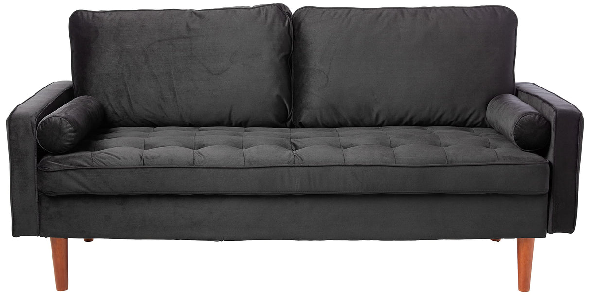 Haven Modern Velvet Sofa with Bolster Pillows, Button Tufted Seat, Track Arms