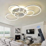 Modern LED Ceiling Light Gold Dimmable 5 Rings Flush Mount Ceiling Light Fixtures