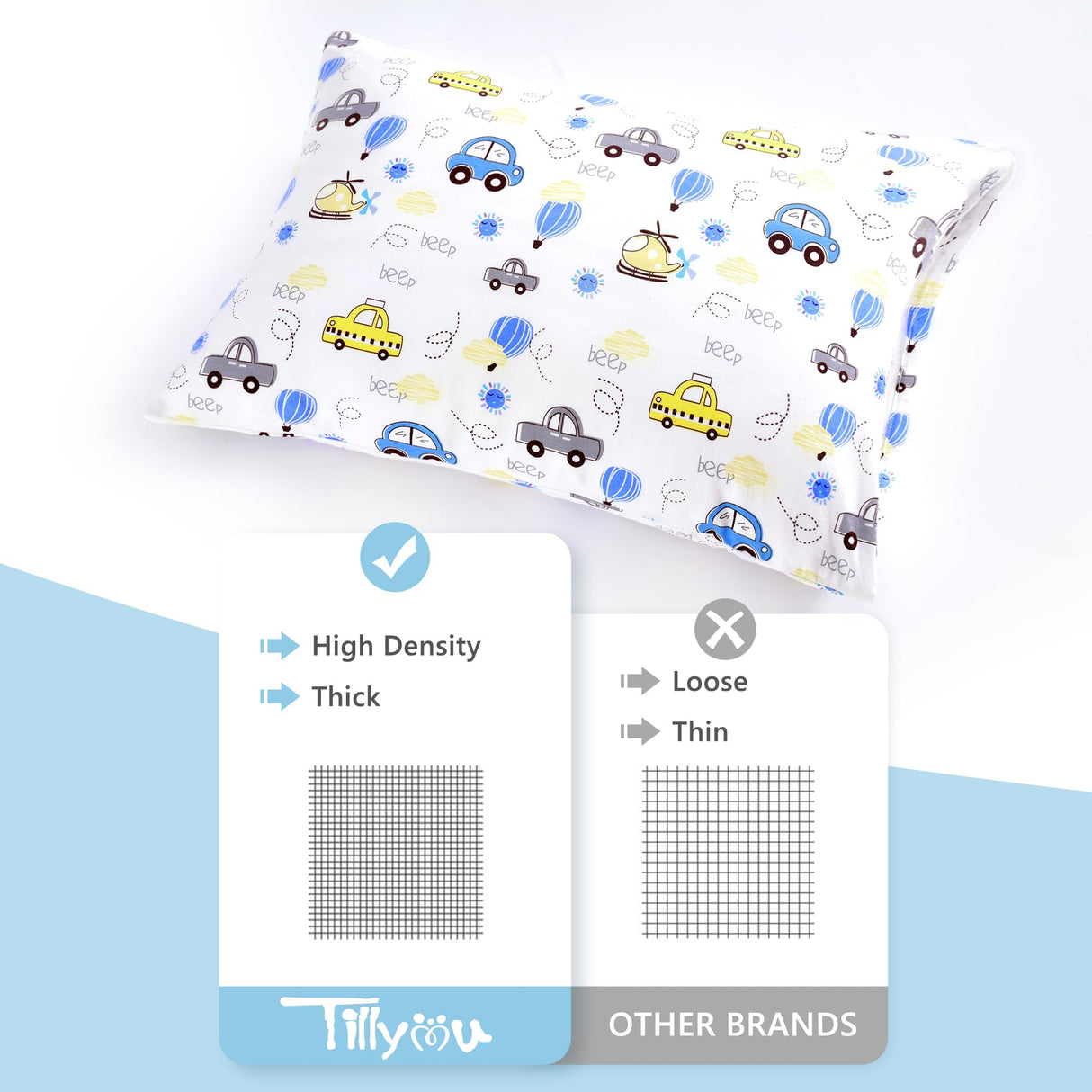 Organic Cotton Toddler Pillowcases - 2 Pack Super Soft Baby Kids Travel Pillow Cases Envelope