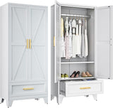 Metal Wardrobe Cabinet,71 Armoire Wardrobe Closet with Drawers and Hanging Rod