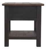 Tyler Creek Rustic End Table with Storage Drawer and Fixed Shelf, Brown & Black