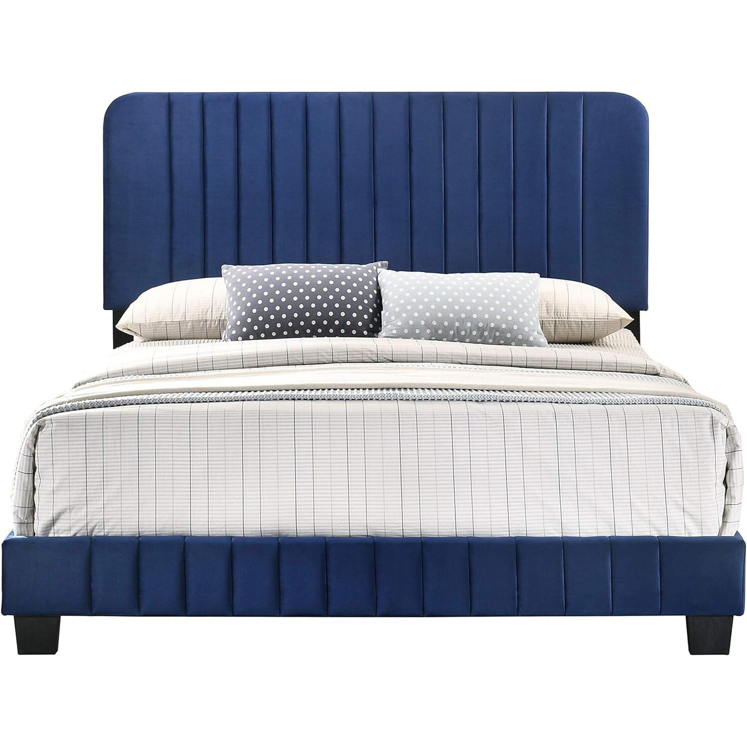 Lodi Velvet Upholstered Full Bed in Navy Blue