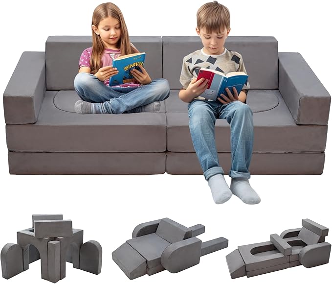 Modular Kids Couch, Toddler Play Sofa for Playroom Bedroom, Convertible Foam