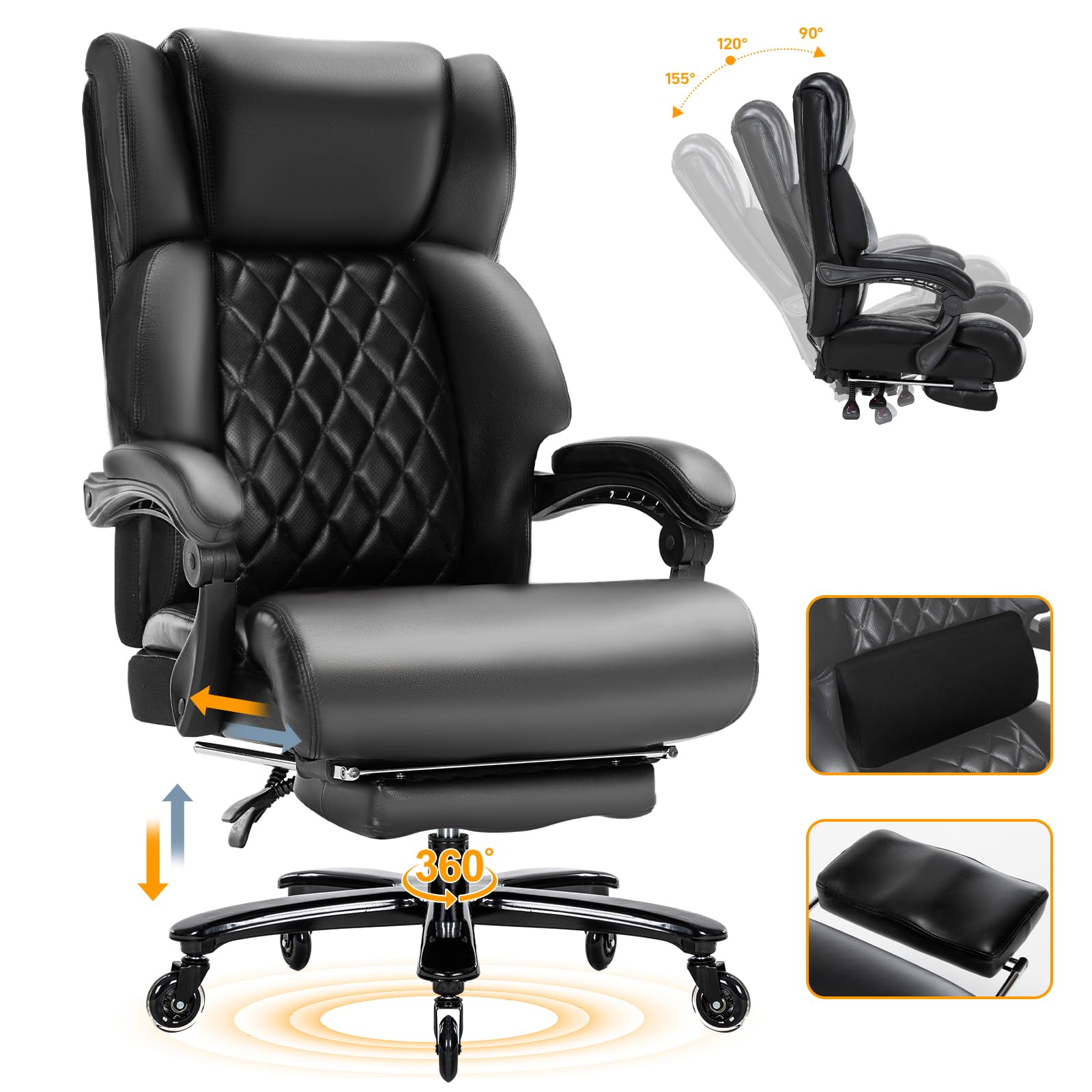 Big and Tall Office Chair for Heavy People, High Back Recline Wide Office Chair,