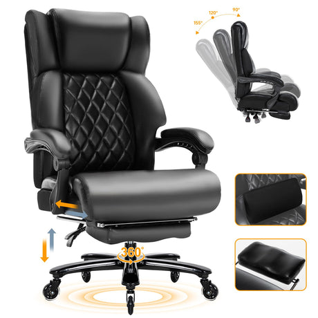 Big and Tall Office Chair for Heavy People, High Back Recline Wide Office Chair,