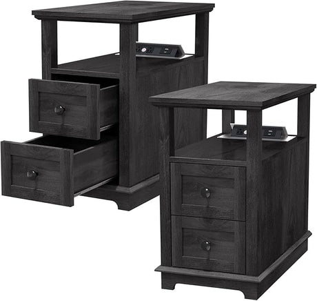 Narrow End Table with Flip Top Charging Station and 2 Drawers