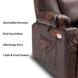 Electric Power Recliner Chair with Massage and Heat, Extended Footrest, USB Ports, 2