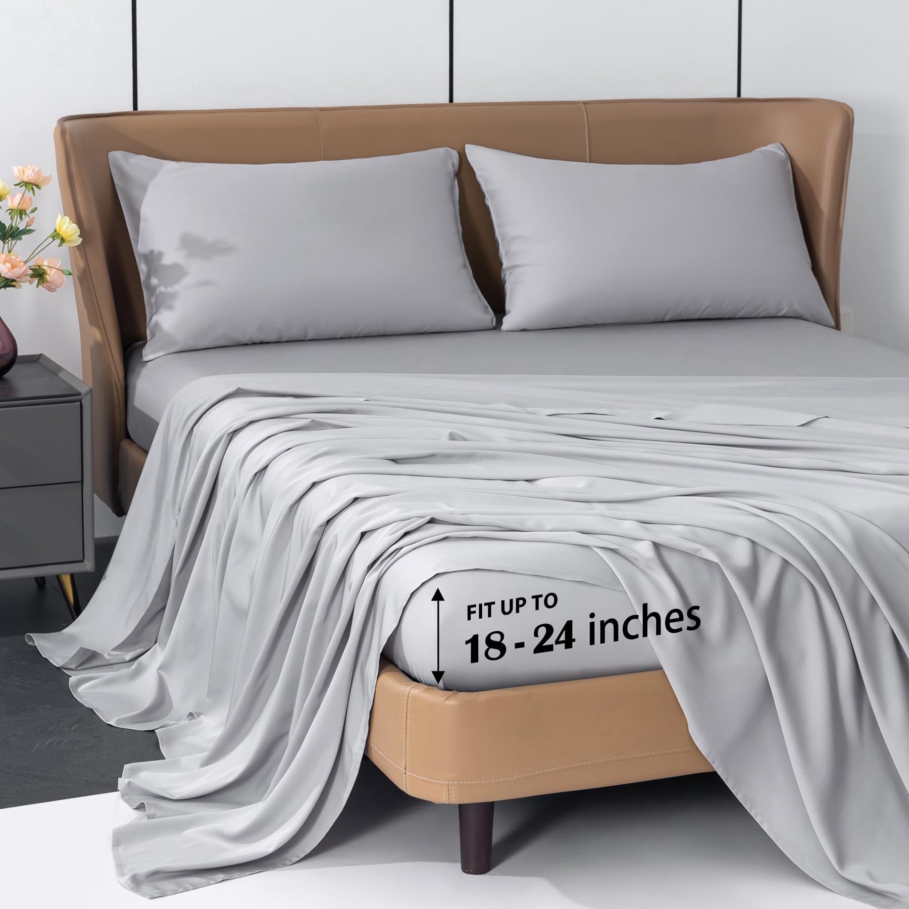 Cooling Sheets Rayon Derived from Bamboo 18"-24" Extra Deep Pocket Queen Sheets
