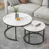 Round Coffee Table Set of 2 with Wood Top for Living Room, Modern Nesting Center