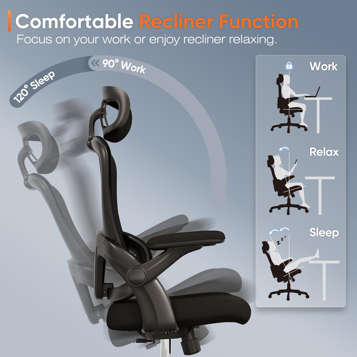 Office Chair, High Back Mesh Desk Chair with Adjustable Lumbar Support, 3D Flip