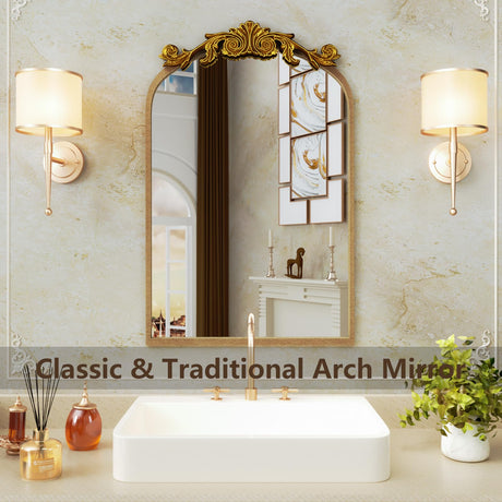 Arendahl Traditional Arch Mirror, 20x32 Inch Gold Antique Mirror for Wall with Tempered