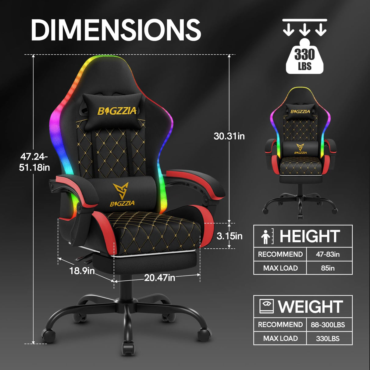 RGB LED Gaming Chair with Footrest - Ergonomic High Back Reclining Computer Chair