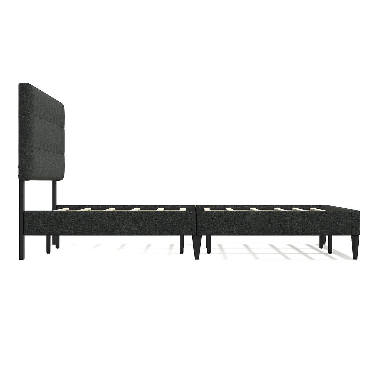 Kaya Upholstered Platform Bed Frame/Buttonless Tufting/Mattress Foundation/Wood Slat Support/No Box Spring Needed/Easy Assembly, Gray, King