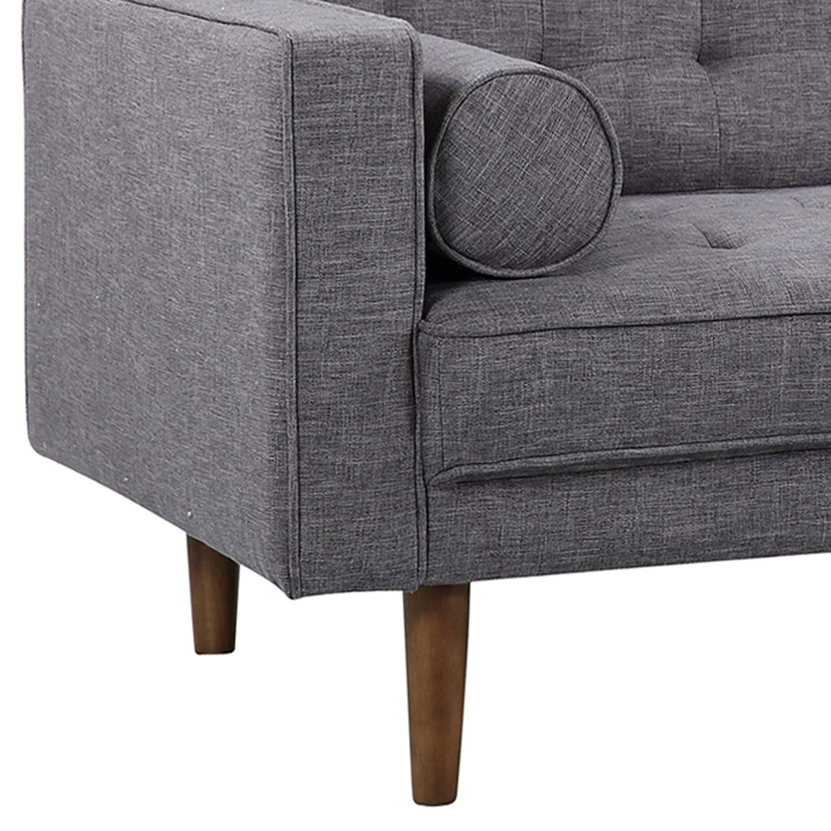 Element Loveseat in Dark Grey Linen and Walnut Wood Finish, 67 x 30 x 34