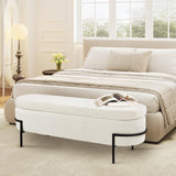 White Ottoman Sherpa Bench with Storage, Upholstered Stool with Large