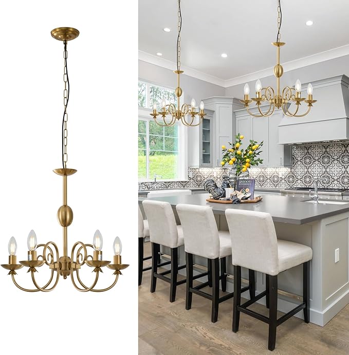 Modern Gold Chandelier for Dining Room 6 Lights Candle Chandelier Light Fixtures 26"