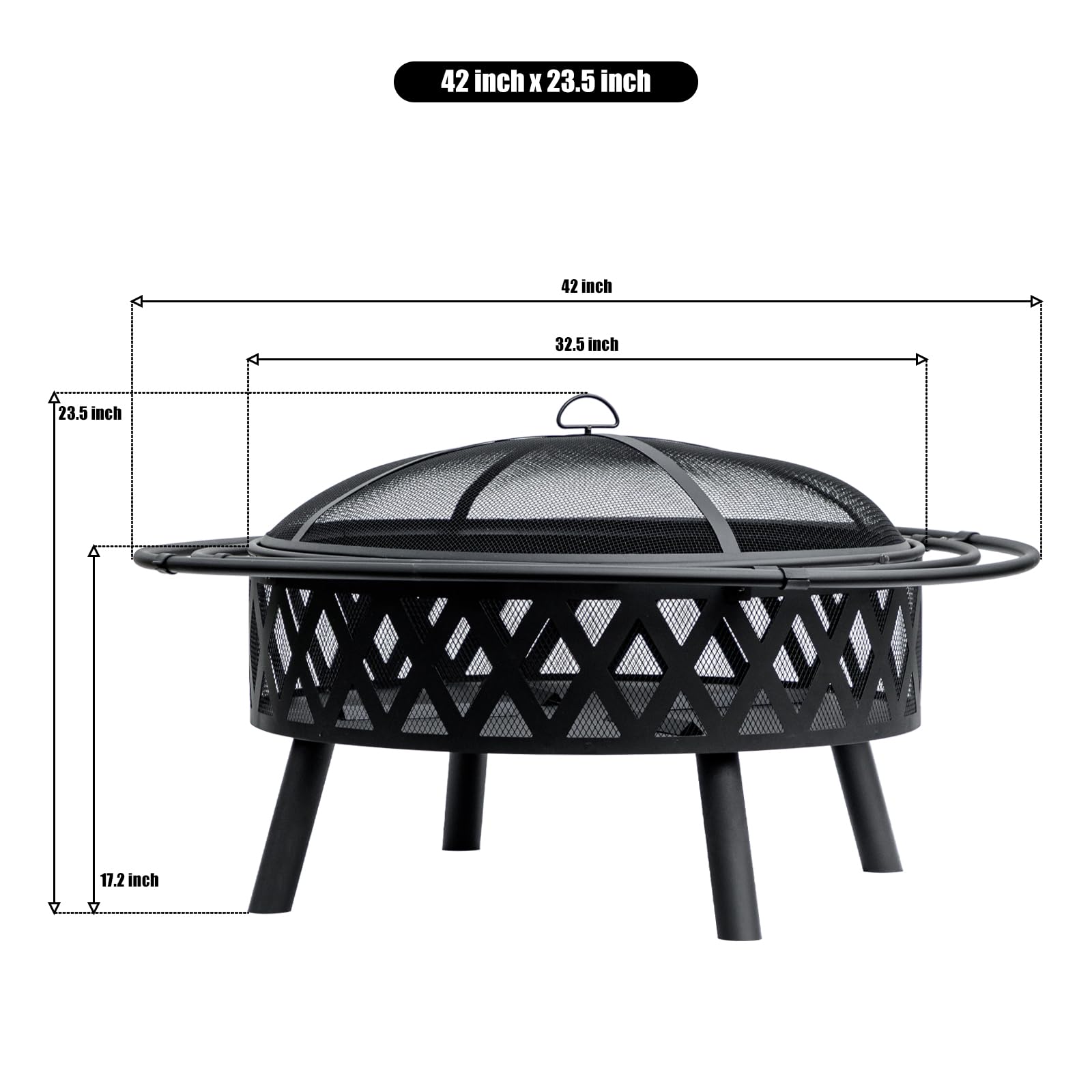 EcoNook 42 Inch Wood Burning Fire Pit with 2 Loops, Outdoor Fire Pit with Spark Screen & Fire Poker, Cross Weave Firepit for Outside Fireplace Bonfire for Yard,Patio, Garden - Bircata
