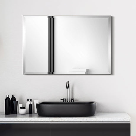 Rectangular Modern Beveled Wall Mirror, Frameless Bathroom Mirror, Ready to Hang