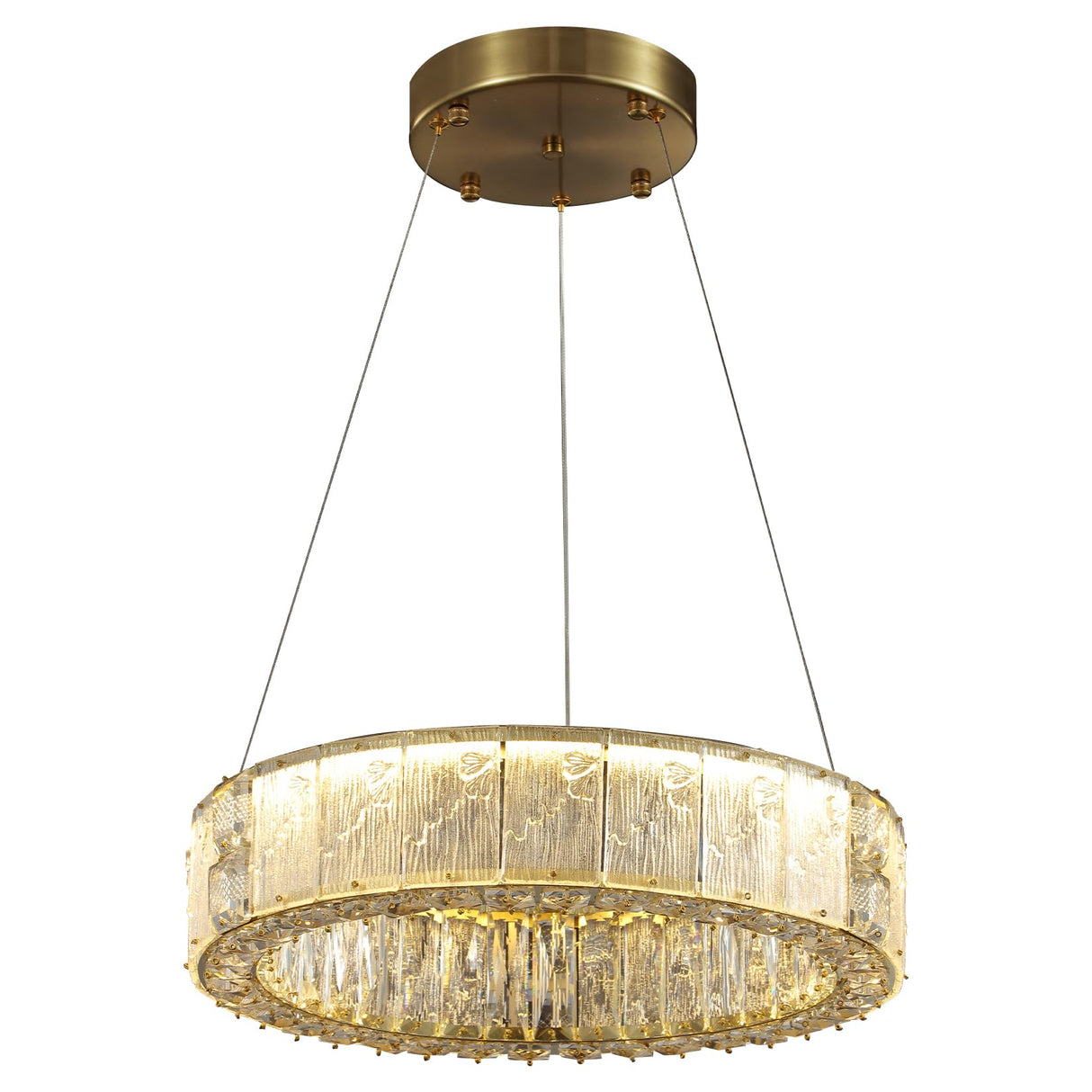 20" Gold Crystal Chandelier,Dimmable LED Ring Light for Dining Room, Bedroom