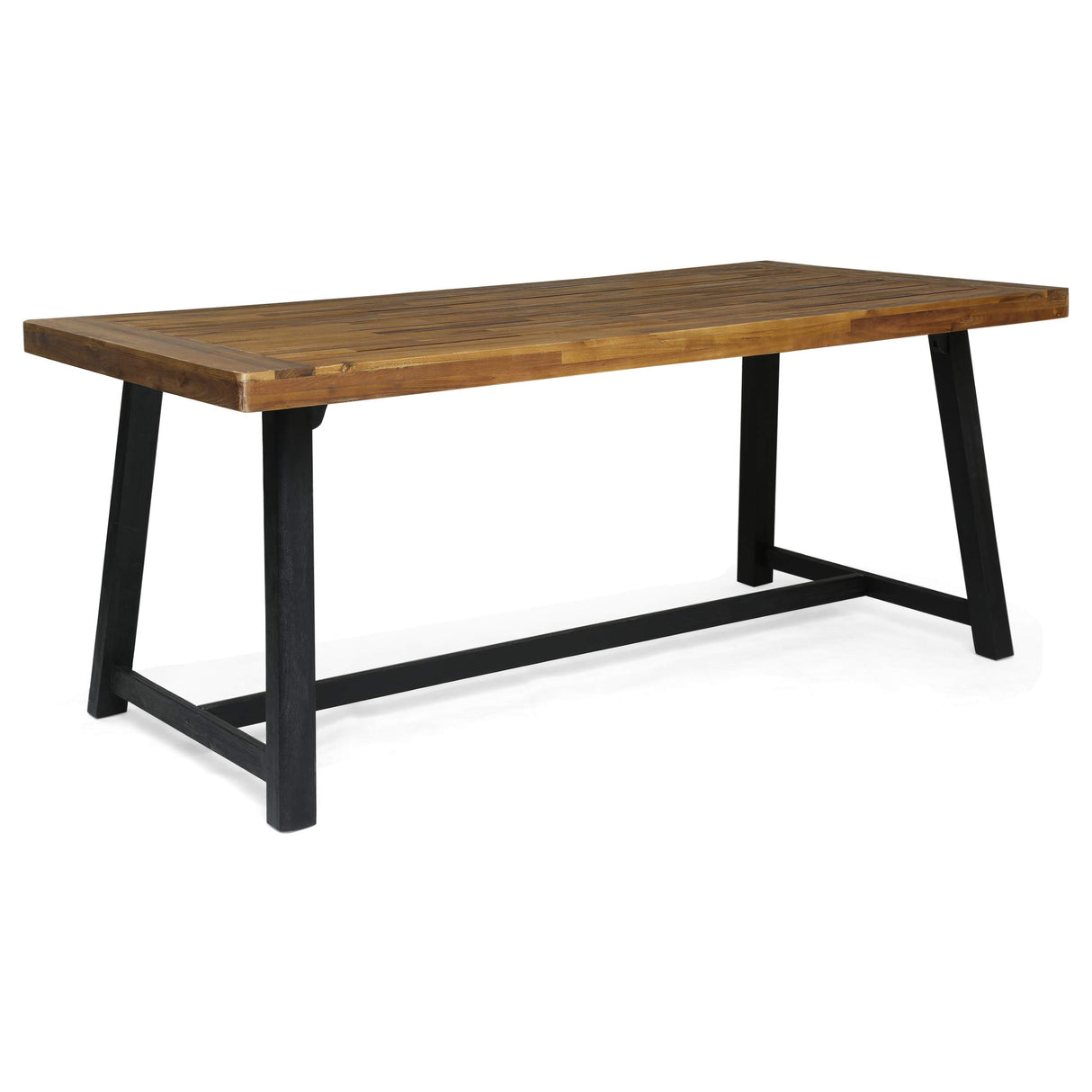 Toby Outdoor Acacia Wood Dining Table, Sandblast Teak Finish and Black