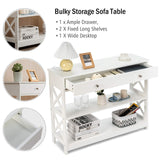 3-Tier Console Table with Drawers, Compact Sofa Table with 2 Shelves and Spacious Desktop,