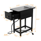 Side Table Night Stands End Table with Charging Station Drawers Narrow Side Table Living