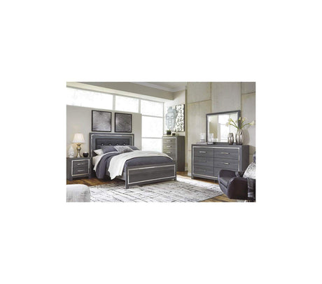 Signature Design by Ashley Lodanna Modern Glam 6 Drawer Dresser with Faceted Chrome Accents, Gray Wood Grain