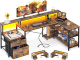L Shaped Standing Desk with LED Light and Power Outlet, Dual Motor Height Adjustable