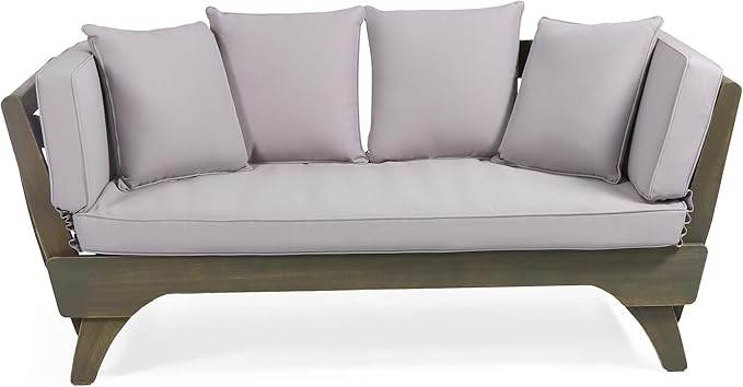 Patrick Outdoor Acacia Wood Expandable Daybed with Water Resistant Cushions, Teak