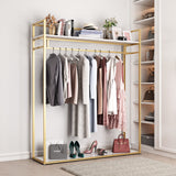 Heavy Duty Clothing Rack with Shelves for Hanging Clothing, Gold Metal