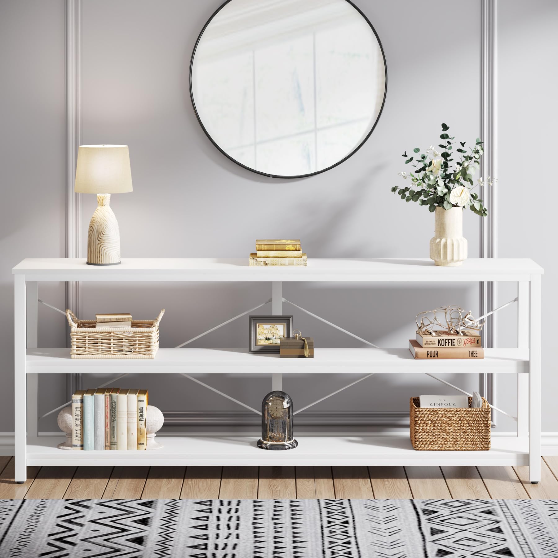 70.9-Inch Console Table, 3-Tier Industrial Sofa Table with Metal Frame