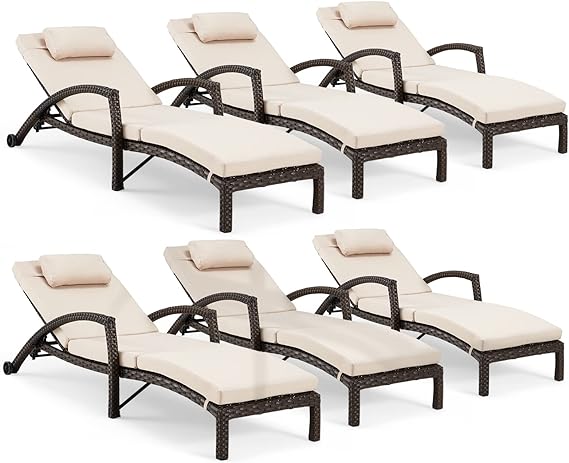 Chaise Lounge Chairs Set of 2 for Outside, Adjustable 5 Position Outdoor