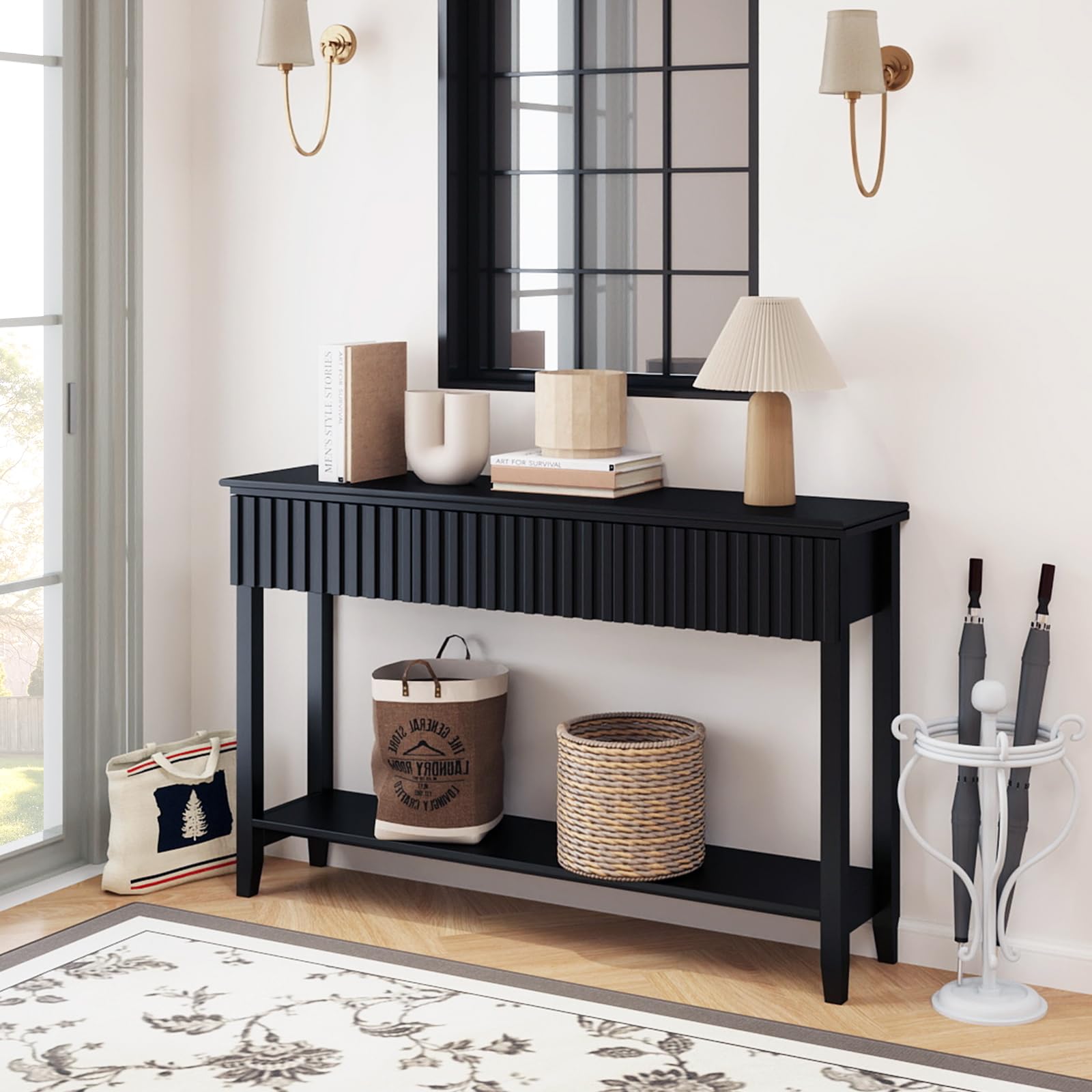 Black Fluted Console Table with 3 Drawers