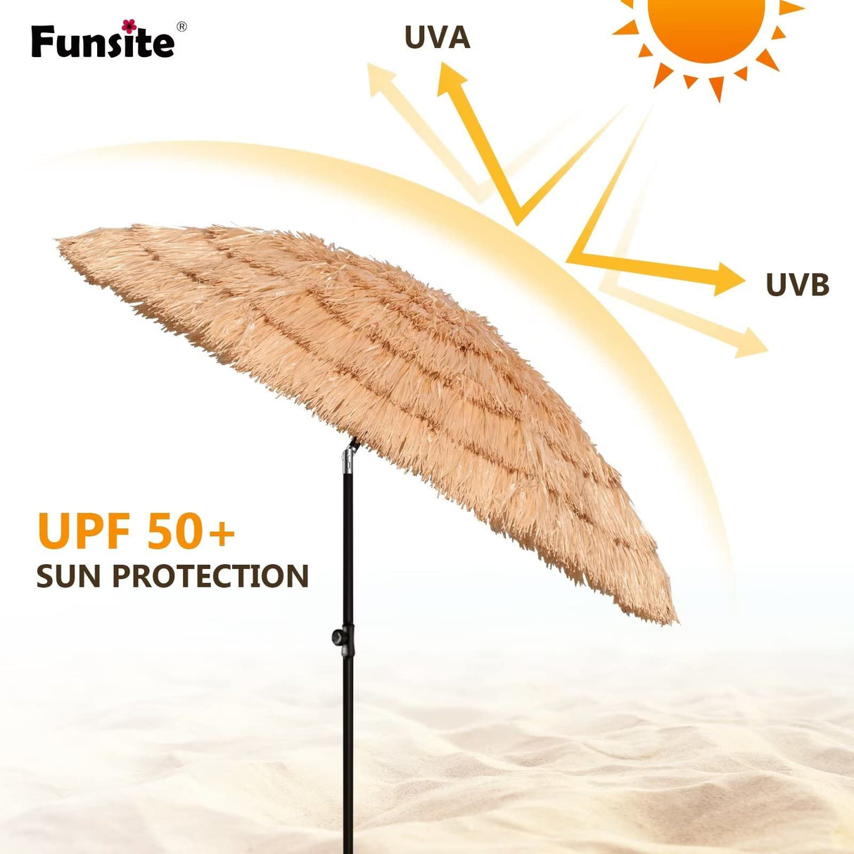 6ft Tiki Umbrellas for Outside, UV Protect Thatch Umbrella with Tilt Design