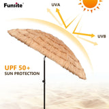 6ft Tiki Umbrellas for Outside, UV Protect Thatch Umbrella with Tilt Design