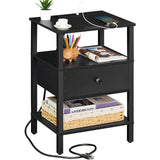 Nightstand with Charging Station and USB Ports, 3-Tier Storage End Table with Drawer Shelf