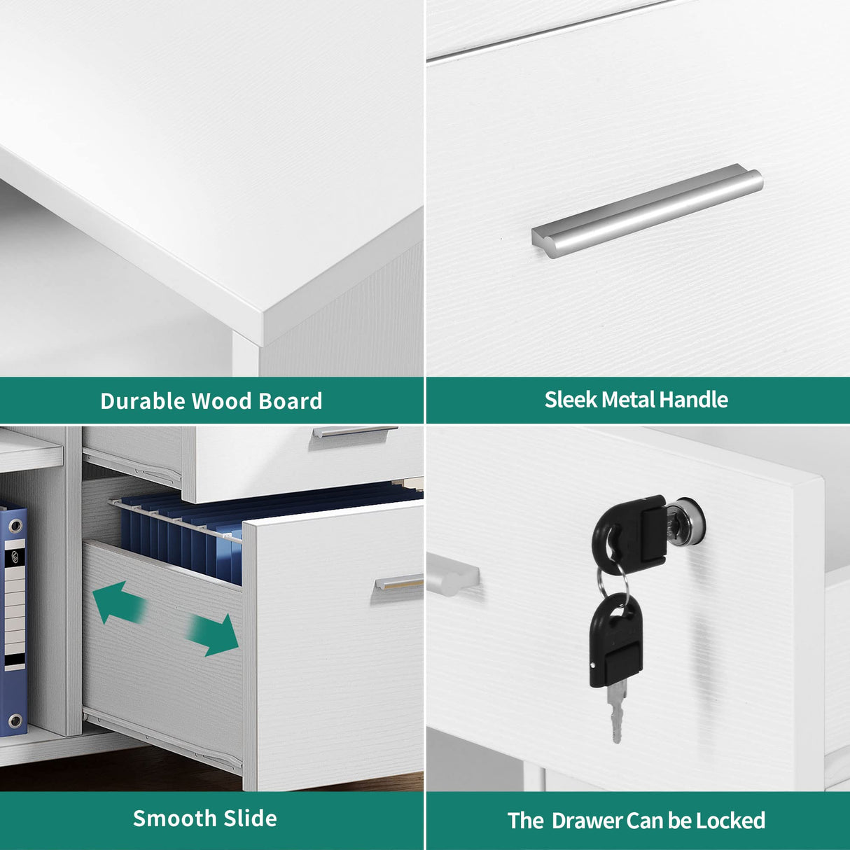 File Cabinet with Charging Station, Mobile Lateral Filing Cabinet with Lock