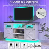 Farmhouse TV Stand with Power Outlet & LED Lights for 65+ Inch TV