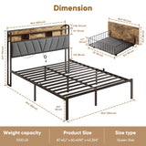 Queen Bed Frames, Metal Bed Frames with Charging Station, LED Lights Bed Frames