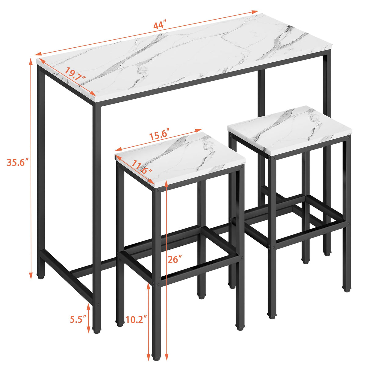 3 Piece Bar Table Set, Bar Table and Chairs Set of 2, Modern Counter Height Table