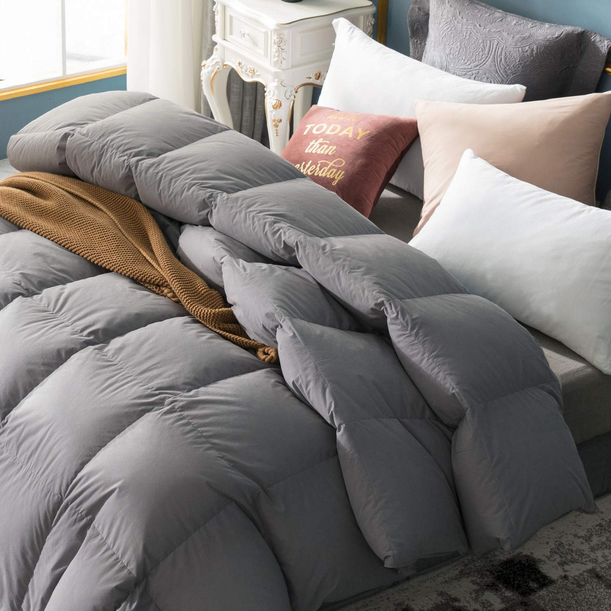 Fusion White Goose Down Comforter King Size,Heavy Weight Duvet Insert for Winter,