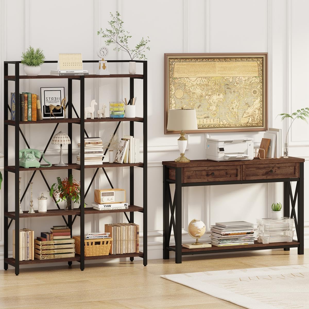 Console Table with 2 Drawers, Entryway Table with Storage, Sofa Table Behind Couch